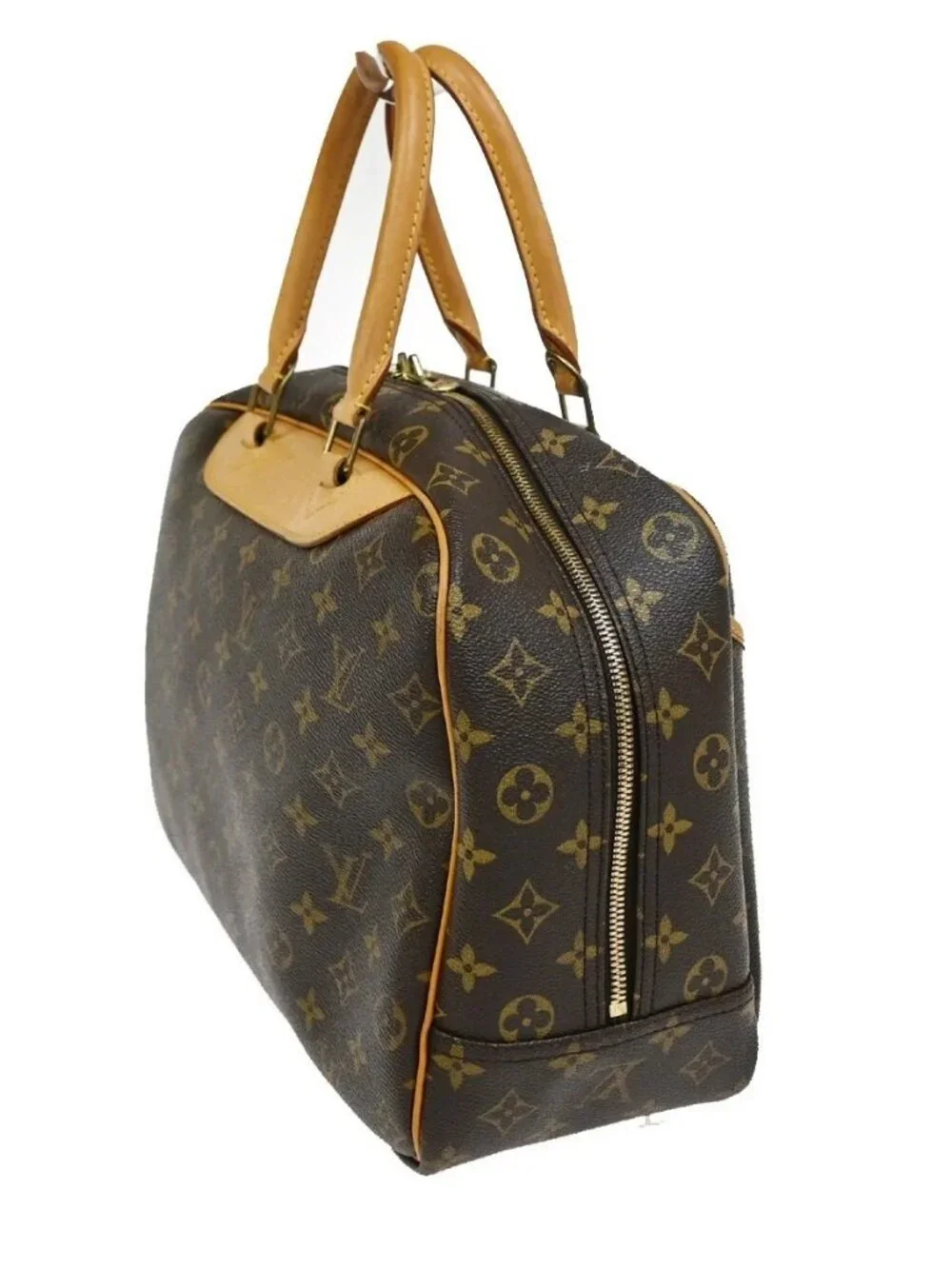 LOUIS VUITTON LV Logo Deauville Hand Bag Monogram Leather Brown